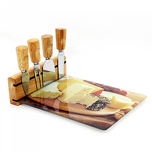 מגש גבינות יוקרתי מזכוכית 4 סכינים מגנטים מגש גבינות יוקרתי מזכוכית 4 סכינים מגנטים